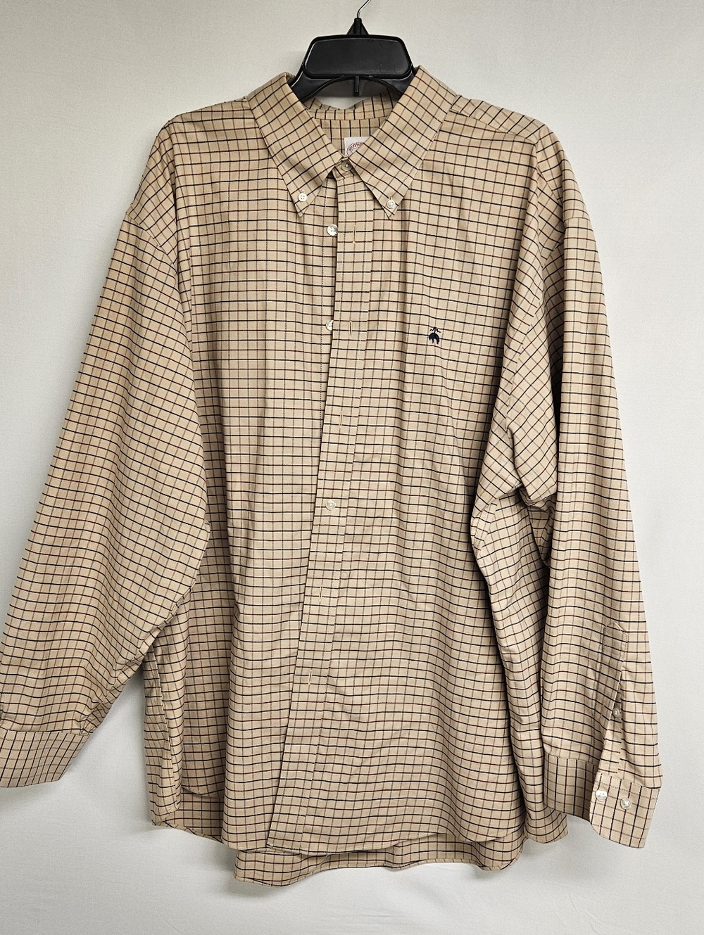 Brooks Brothers  Shirt Mens XXL Tan Brown Striped Checks Madison Fit No Iron